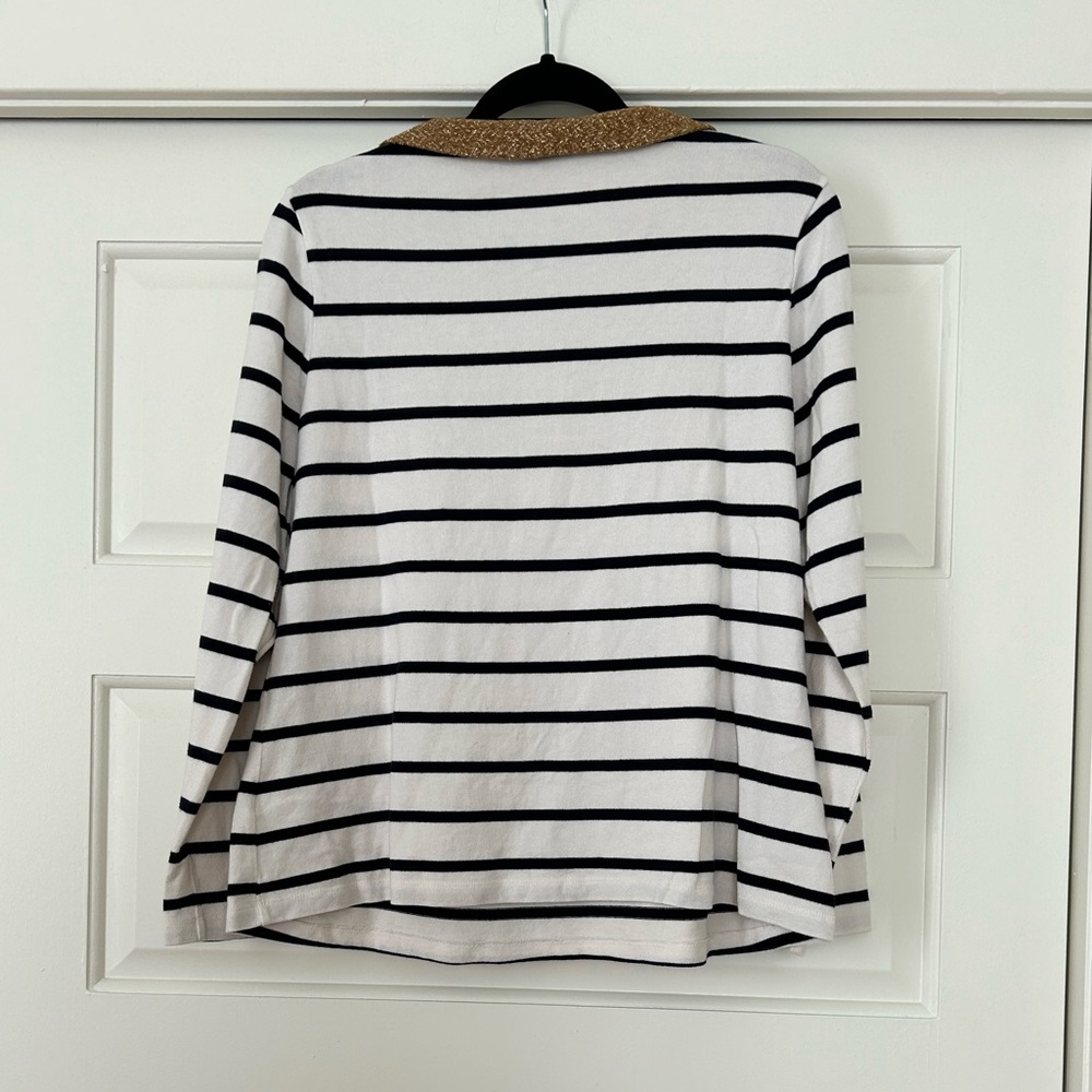 Boden Striped Gold Shimmer Collar Top - Picture 4 of 12